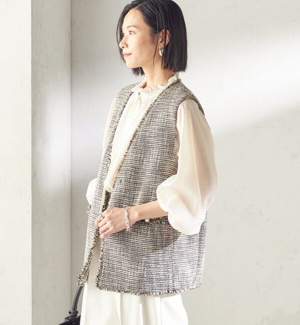 SHIPS for women「トライスピン 杢 ツイード カラーレス ジレ（セレモニー対応可）」|ベスト・ジレ|