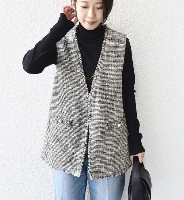 SHIPS for women「トライスピン 杢 ツイード カラーレス ジレ（セレモニー対応可）」|ベスト・ジレ|