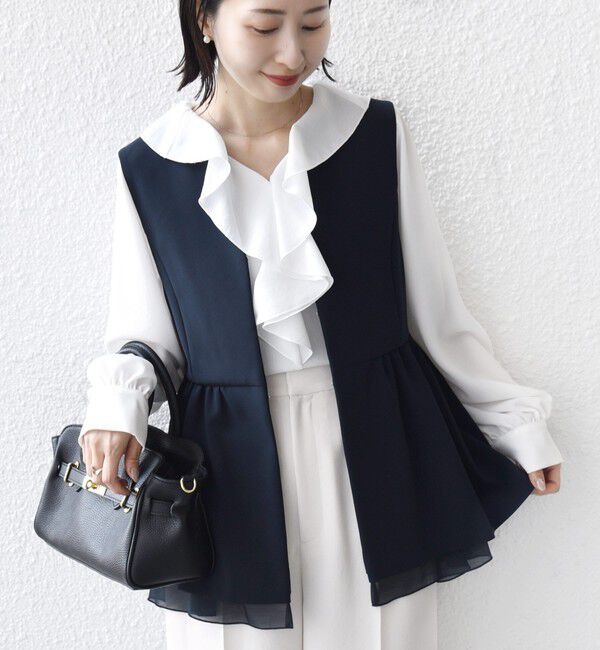 SHIPS for women「ダブル クロス レイヤード ペプラム ジレ（セレモニー対応可）」|ベスト・ジレ|