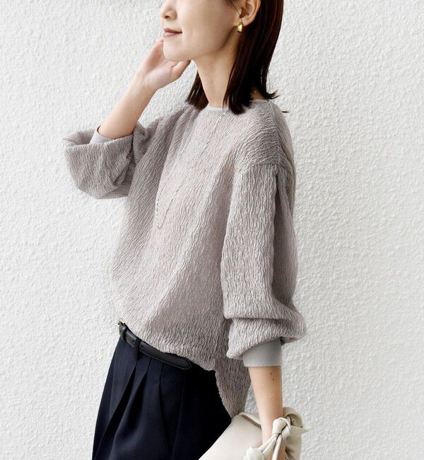 SHIPS for women「〈手洗い可能〉ランダム ブルーゼ 袖 タック プルオーバー」|Tシャツ・カットソー|