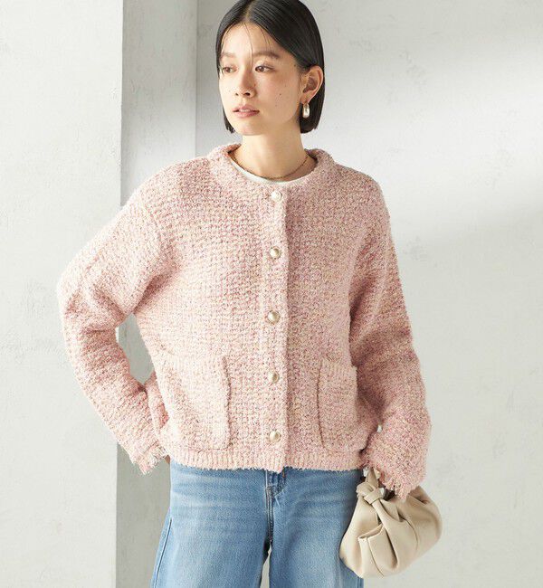 SHIPS for women「〈手洗い可能〉ミックスカラー ニット ジャケット」|ノーカラージャケット|