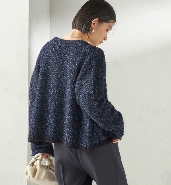 SHIPS for women「〈手洗い可能〉ミックスカラー ニット ジャケット」|ノーカラージャケット|