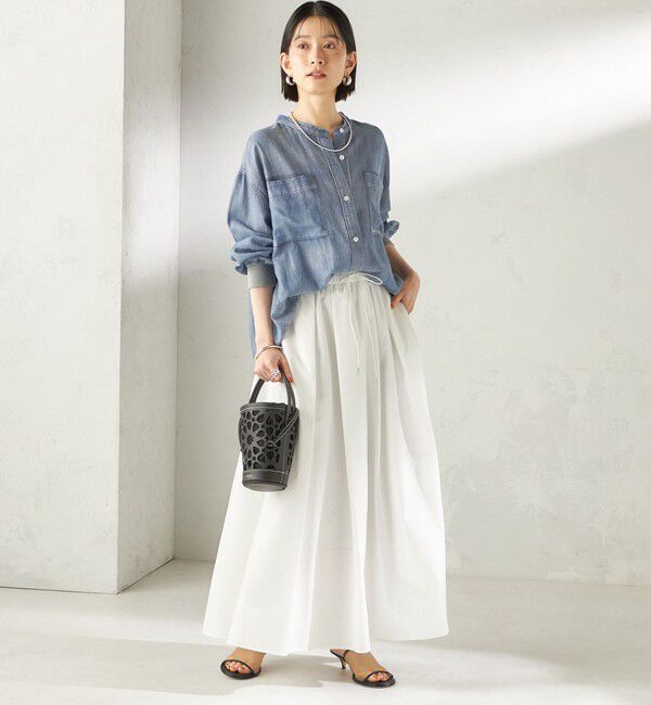 SHIPS for women「〈手洗い可能〉シアー デニム 袖 リブ バンドカラー シャツ」|シャツ・ブラウス|