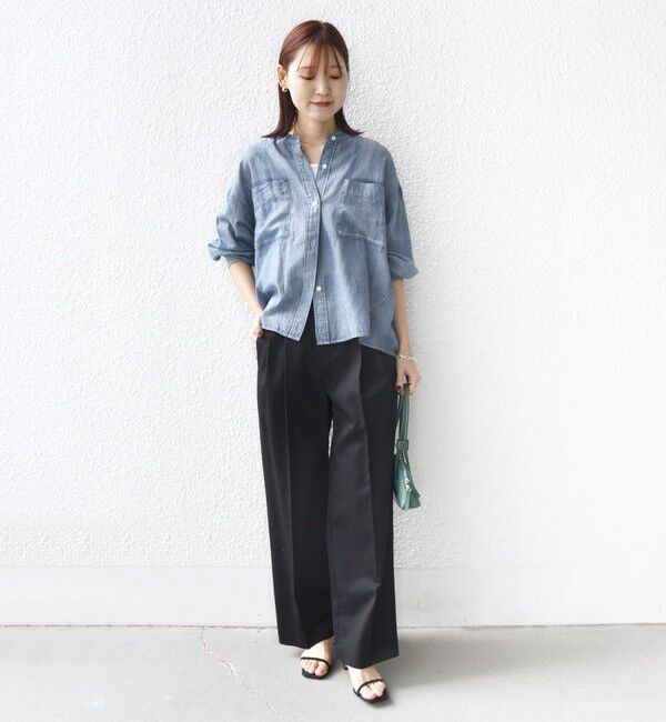 SHIPS for women「〈手洗い可能〉シアー デニム 袖 リブ バンドカラー シャツ」|シャツ・ブラウス|