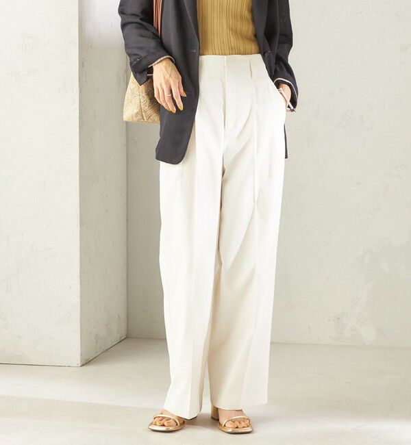 SHIPS for women「〈UVカット / 吸水速乾 / 手洗い可能〉綿麻混 オックス 2タック ストレート パンツ」|その他|