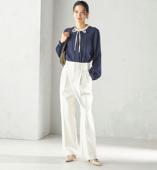 SHIPS for women「〈UVカット / 吸水速乾 / 手洗い可能〉綿麻混 オックス 2タック ストレート パンツ」|その他|