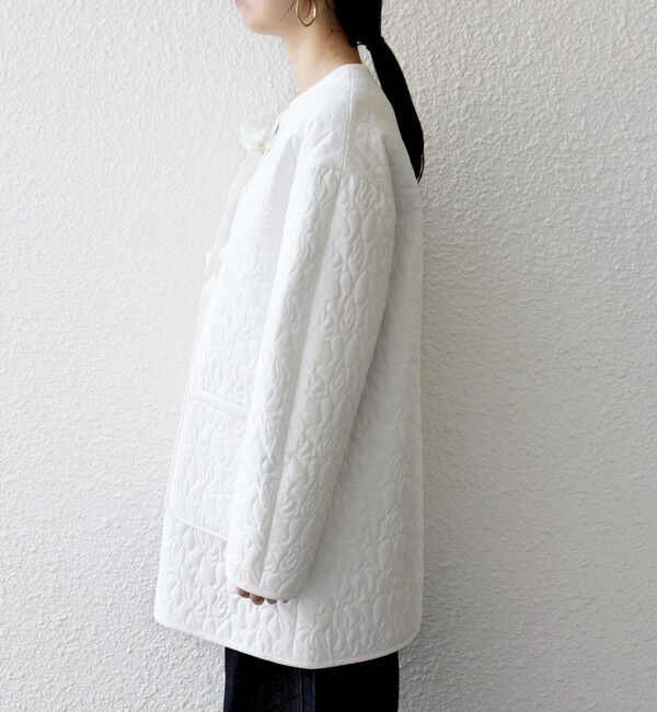 SHIPS any「SHIPS any: キルティング ステッチ ノーカラー ミディ コート」|ノーカラーコート|