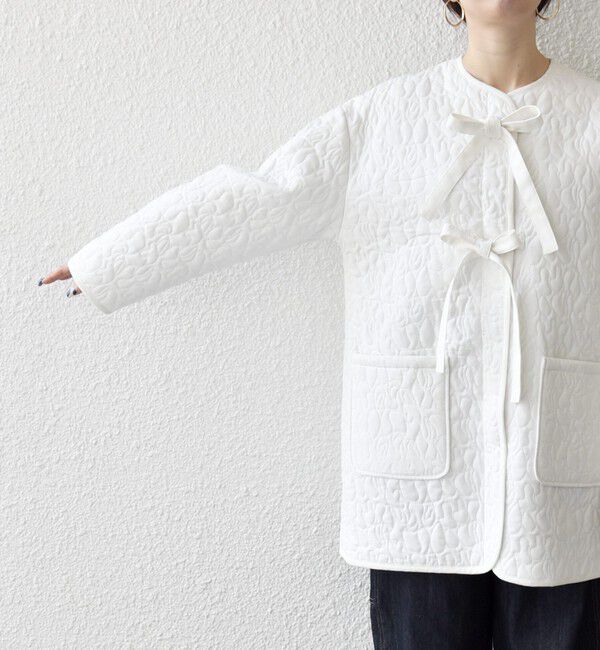 SHIPS any「SHIPS any: キルティング ステッチ ノーカラー ミディ コート」|ノーカラーコート|