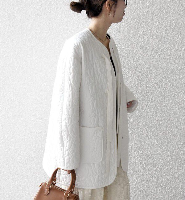 SHIPS any「SHIPS any: キルティング ステッチ ノーカラー ミディ コート」|ノーカラーコート|