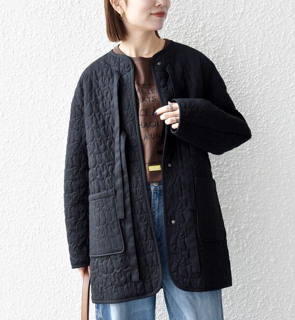 SHIPS any「SHIPS any: キルティング ステッチ ノーカラー ミディ コート」|ノーカラーコート|