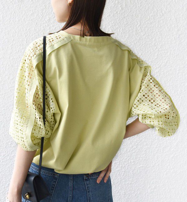 SHIPS for women「《一部追加予約》【WEB限定】〈手洗い可能〉レース コンビ カットソー」|Tシャツ・カットソー|