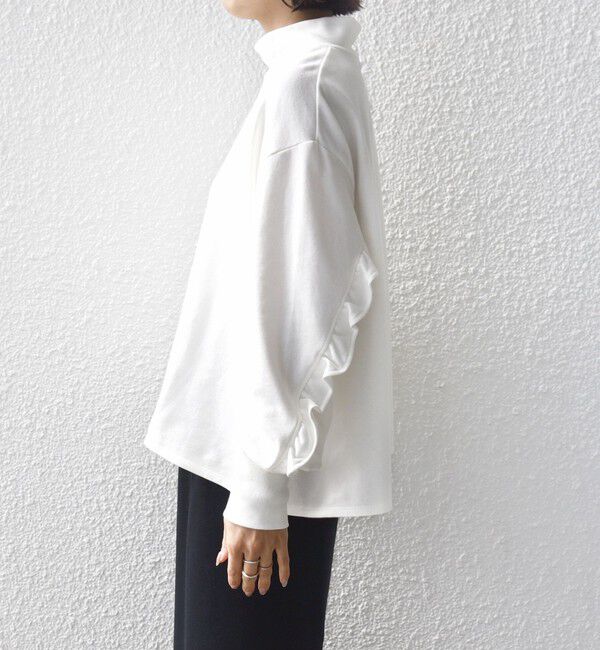 SHIPS for women「【WEB限定】〈手洗い可能〉モックネック 袖 フリル デザイン ミニ 裏毛 プルオーバー」|Tシャツ・カットソー|