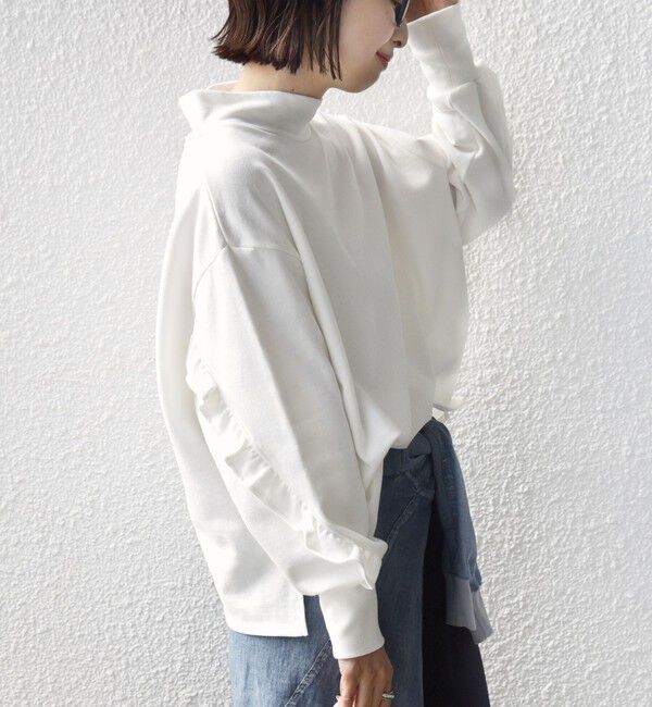 SHIPS for women「【WEB限定】〈手洗い可能〉モックネック 袖 フリル デザイン ミニ 裏毛 プルオーバー」|Tシャツ・カットソー|