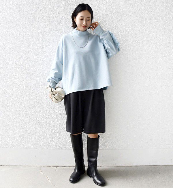 SHIPS for women「【WEB限定】〈手洗い可能〉モックネック 袖 フリル デザイン ミニ 裏毛 プルオーバー」|Tシャツ・カットソー|