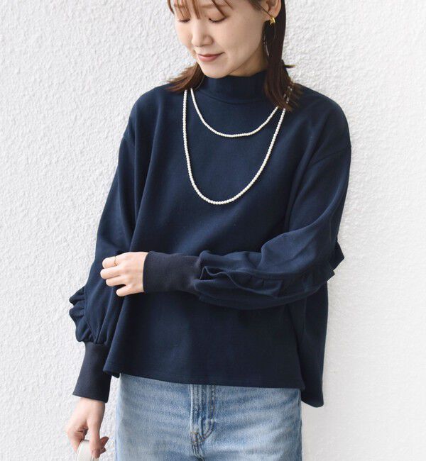 SHIPS for women「【WEB限定】〈手洗い可能〉モックネック 袖 フリル デザイン ミニ 裏毛 プルオーバー」|Tシャツ・カットソー|