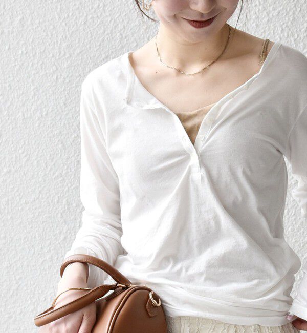 SHIPS any「SHIPS any:〈手洗い可能〉シアー コットン ヘンリーネック プルオーバー」|Tシャツ・カットソー|