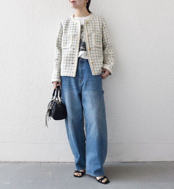 SHIPS any「SHIPS any: ツイード  パイピング ノーカラー ジャケット」|ノーカラージャケット|