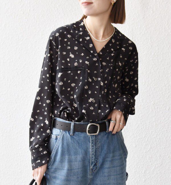 SHIPS any「SHIPS any:〈洗濯機可能〉フラワー プリント レース オープンカラー シャツ」|シャツ・ブラウス|