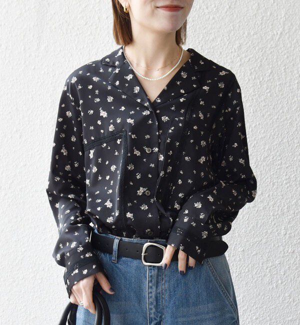 SHIPS any「SHIPS any:〈洗濯機可能〉フラワー プリント レース オープンカラー シャツ」|シャツ・ブラウス|