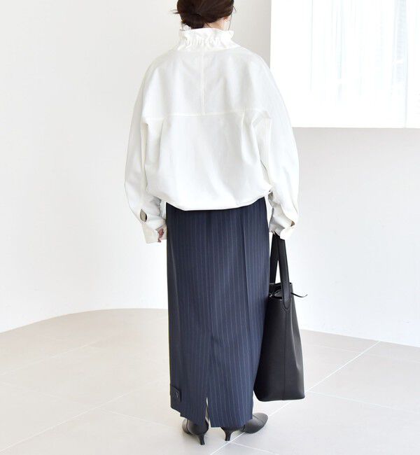 quaranciel「quaranciel:〈手洗い可能〉ギャザー スタンドカラー ドロスト ショート ブルゾン」|ブルゾン・スタジャン|