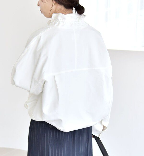 quaranciel「quaranciel:〈手洗い可能〉ギャザー スタンドカラー ドロスト ショート ブルゾン」|ブルゾン・スタジャン|