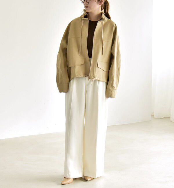 quaranciel「quaranciel:〈手洗い可能〉ギャザー スタンドカラー ドロスト ショート ブルゾン」|ブルゾン・スタジャン|