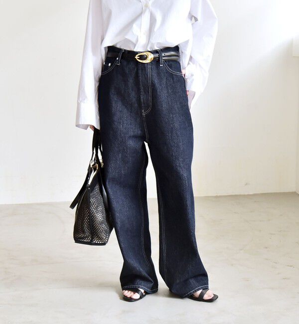 quaranciel「《一部追加予約》quaranciel:〈洗濯機可能〉ハイライズ ルーズ ワイド デニム パンツ」|デニム|
