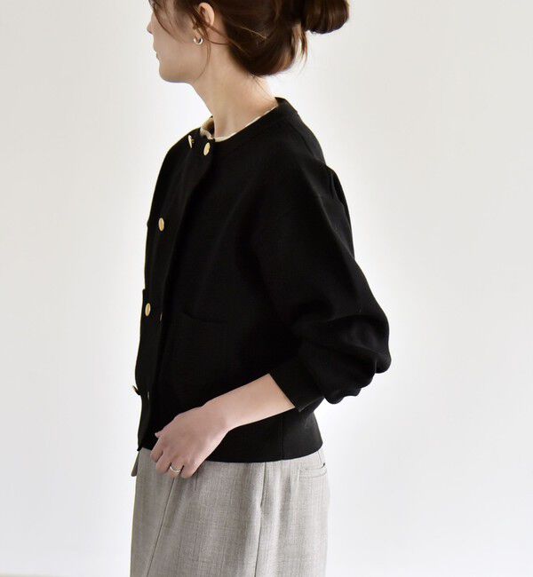 quaranciel「《追加予約》quaranciel:〈手洗い可能〉ノーカラー ダブル ボタン ジャケット カーディガン」|カーディガン|