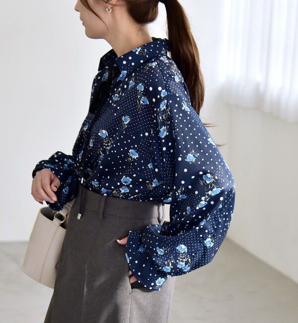 quaranciel「quaranciel:〈洗濯機可能〉ドット フラワー プリント リボンタイ シャツ」|シャツ・ブラウス|