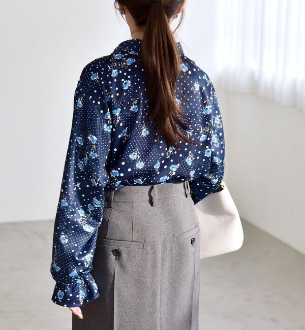 quaranciel「quaranciel:〈洗濯機可能〉ドット フラワー プリント リボンタイ シャツ」|シャツ・ブラウス|