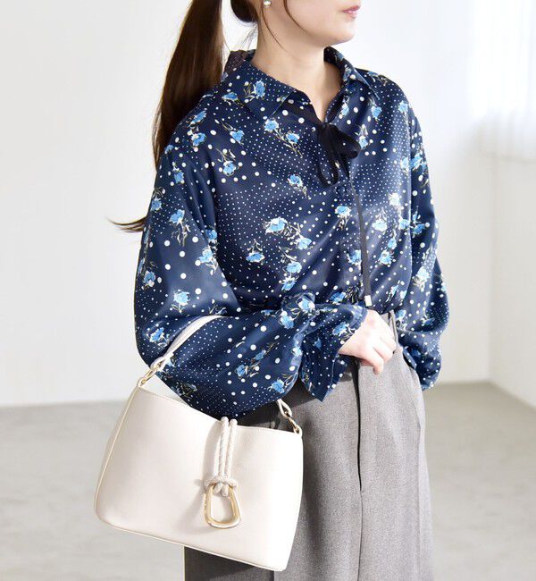 quaranciel「quaranciel:〈洗濯機可能〉ドット フラワー プリント リボンタイ シャツ」|シャツ・ブラウス|