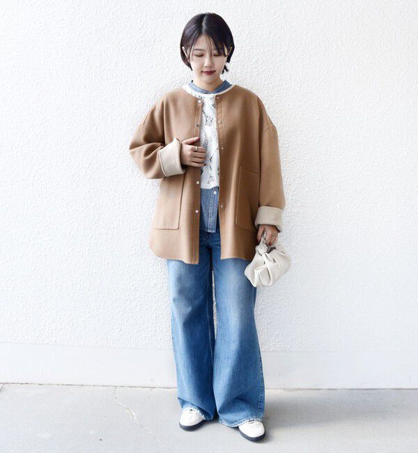 SHIPS for women「セミ 梳毛 配色 リバー ノーカラー コート」|ノーカラーコート|