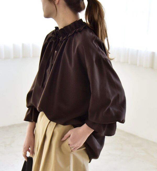 quaranciel「quaranciel:〈洗濯機可能〉フリルカラー リボン ギャザースリーブ ブラウス」|シャツ・ブラウス|