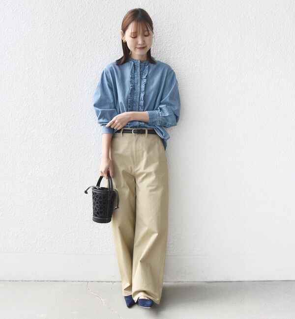 SHIPS for women「《追加予約》〈洗濯機可能〉ライトオンス フリル デニム シャツ」|シャツ・ブラウス|