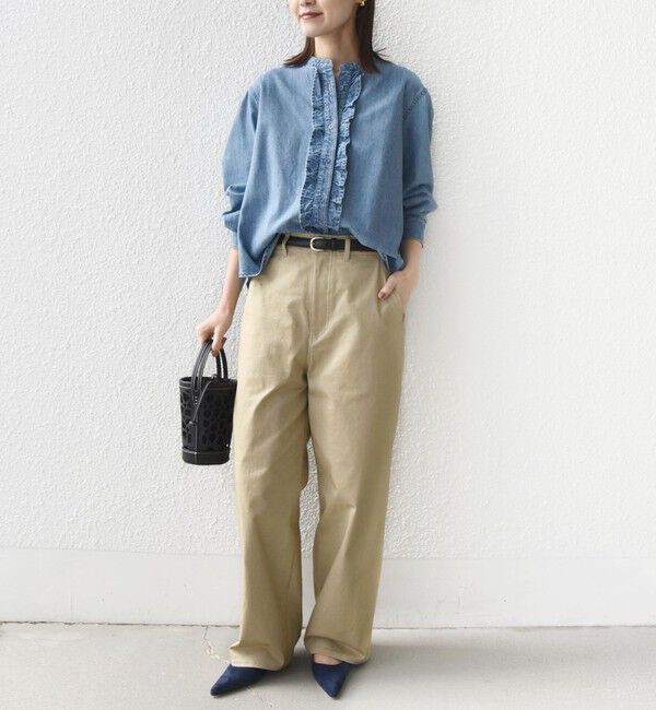 SHIPS for women「《追加予約》〈洗濯機可能〉ライトオンス フリル デニム シャツ」|シャツ・ブラウス|