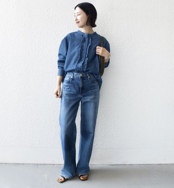 SHIPS for women「《追加予約》〈洗濯機可能〉ライトオンス フリル デニム シャツ」|シャツ・ブラウス|