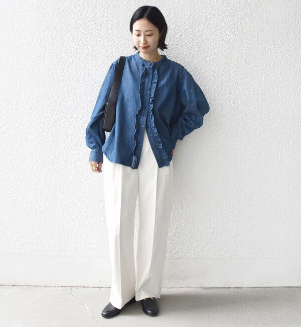 SHIPS for women「《追加予約》〈洗濯機可能〉ライトオンス フリル デニム シャツ」|シャツ・ブラウス|