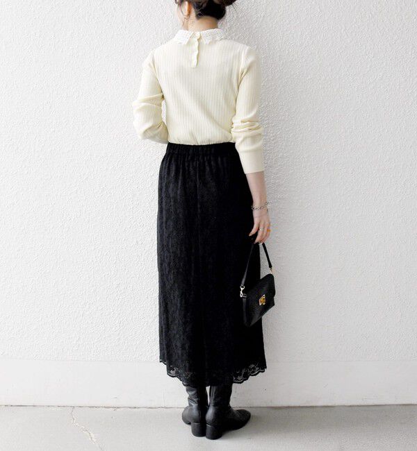 SHIPS any「《追加予約》SHIPS any:〈手洗い可能〉フラワー メッシュ レース タック セミフレア スカート」|スカート|