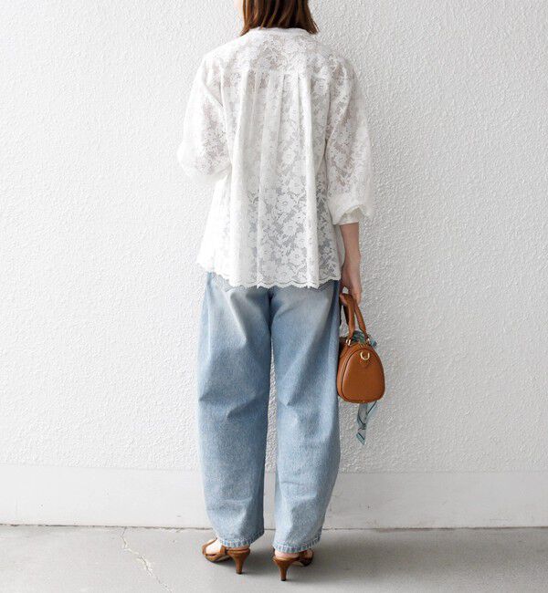 SHIPS any「《追加予約》SHIPS any:〈手洗い可能〉フラワー メッシュ レース バンドカラー タック シャツ」|シャツ・ブラウス|