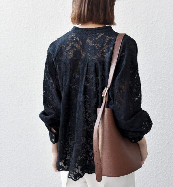 SHIPS any「《追加予約》SHIPS any:〈手洗い可能〉フラワー メッシュ レース バンドカラー タック シャツ」|シャツ・ブラウス|