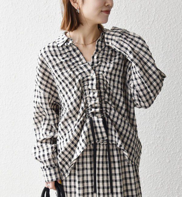 SHIPS any「SHIPS any:〈洗濯機可能〉ギンガムチェック サッカー ドロスト シャツ ブラウス」|シャツ・ブラウス|