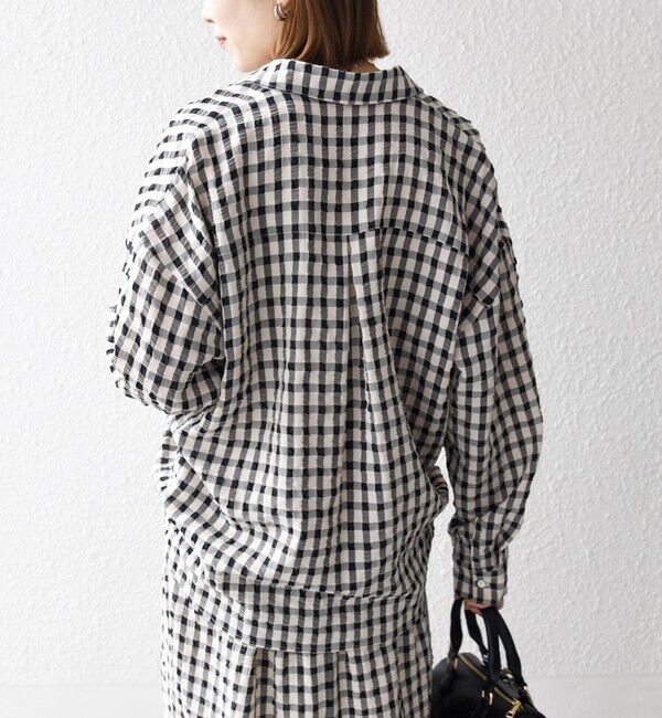 SHIPS any「SHIPS any:〈洗濯機可能〉ギンガムチェック サッカー ドロスト シャツ ブラウス」|シャツ・ブラウス|