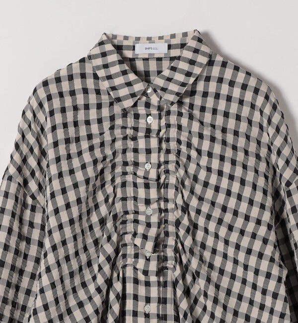 SHIPS any「SHIPS any:〈洗濯機可能〉ギンガムチェック サッカー ドロスト シャツ ブラウス」|シャツ・ブラウス|