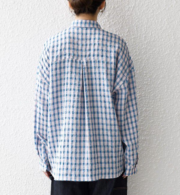SHIPS any「SHIPS any:〈洗濯機可能〉ギンガムチェック サッカー ドロスト シャツ ブラウス」|シャツ・ブラウス|