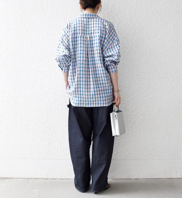 SHIPS any「SHIPS any:〈洗濯機可能〉ギンガムチェック サッカー ドロスト シャツ ブラウス」|シャツ・ブラウス|