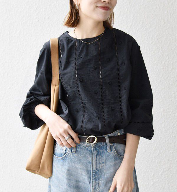 SHIPS any「SHIPS any:〈洗濯機可能〉フラワー モチーフ ハシゴレース クルーネック ブラウス」|シャツ・ブラウス|