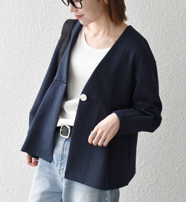 SHIPS any「SHIPS any:〈手洗い可能〉ダンボール ペプラム Vネック ジャケット」|ノーカラージャケット|