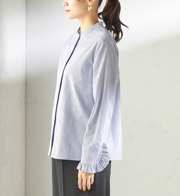 SHIPS for women「〈洗濯機可能〉フリル カフス バンド カラー シャツ」|シャツ・ブラウス|