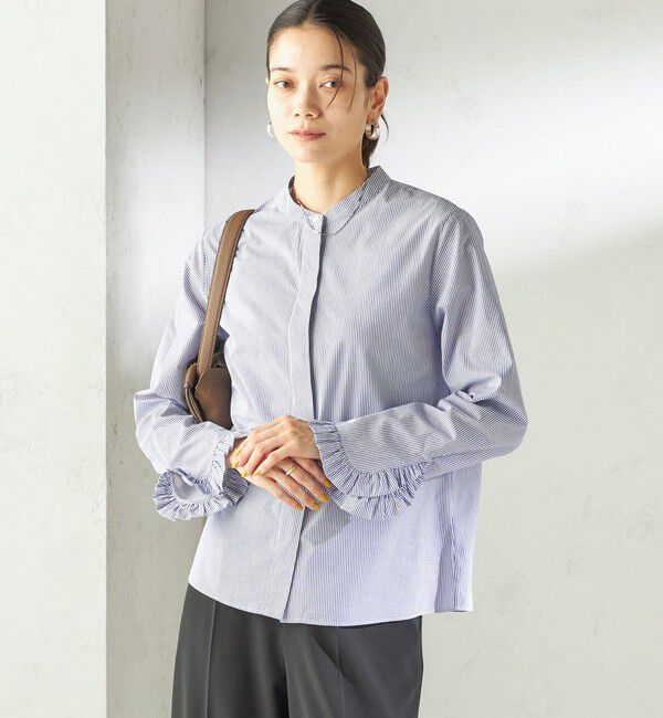 SHIPS for women「〈洗濯機可能〉フリル カフス バンド カラー シャツ」|シャツ・ブラウス|