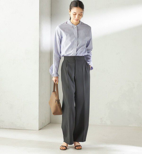 SHIPS for women「〈洗濯機可能〉フリル カフス バンド カラー シャツ」|シャツ・ブラウス|